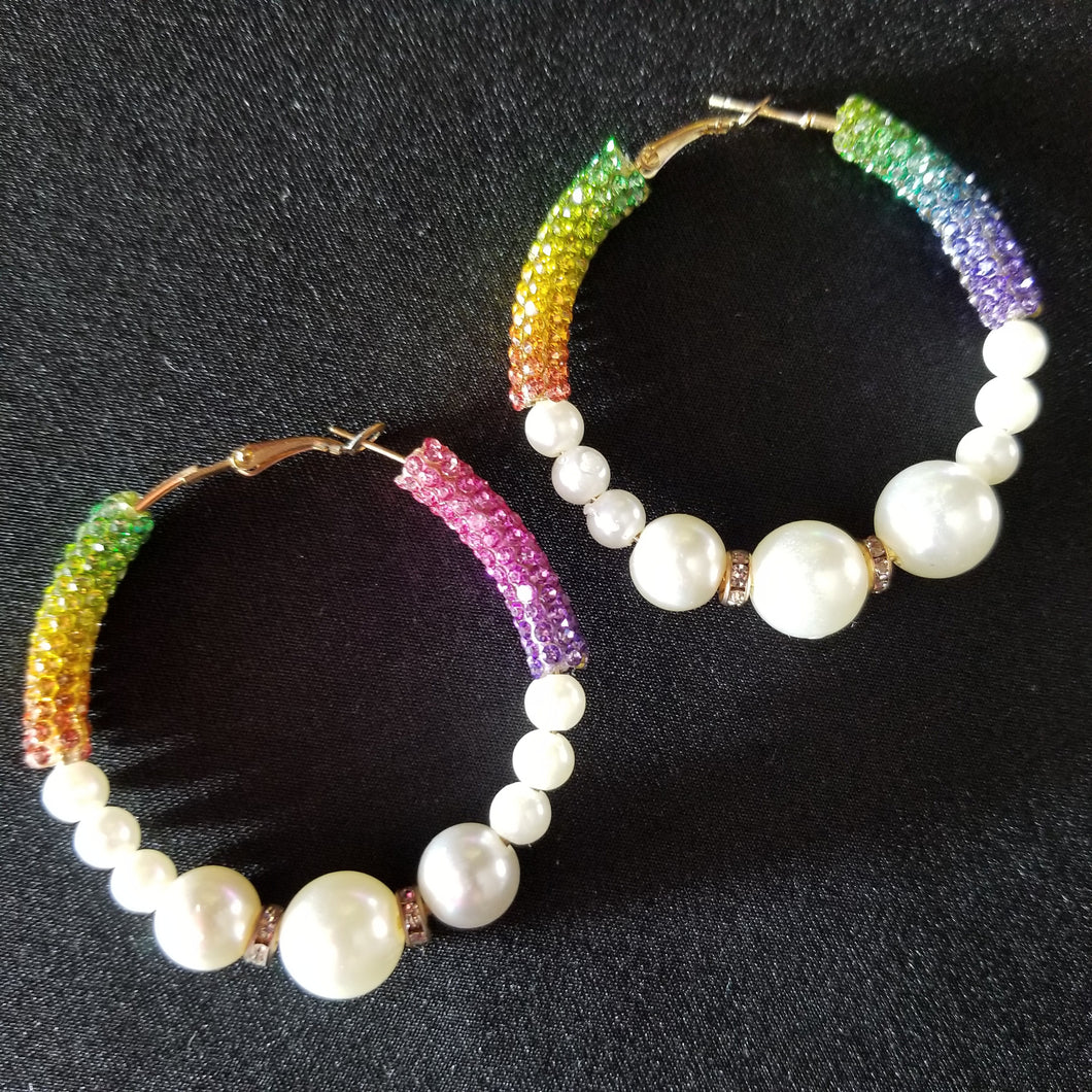 Rainbow Pearl Hoops